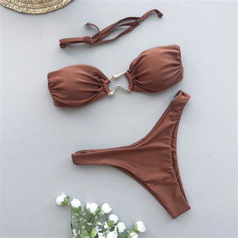 HHH New Bikini Sexy Bikini Tube Top Solid Color Split Women S Swimsuit Swimsuit For Women