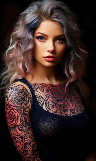 Premium AI Image A Woman With Purple Hair And A Tattoo Of A Woman