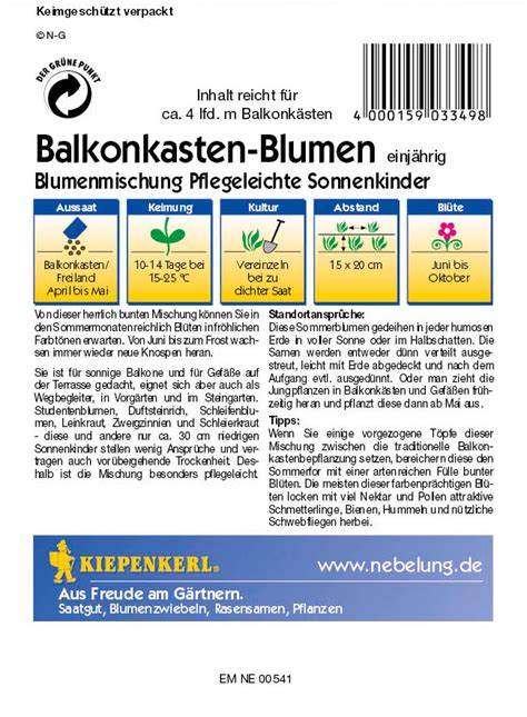 Saatgut Mischungen Balkonkasten Blumenmischung Pflegeleichte