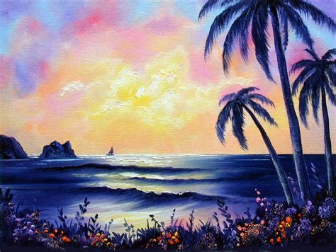 Beach At Sunset Painting at PaintingValley.com | Explore collection of ...