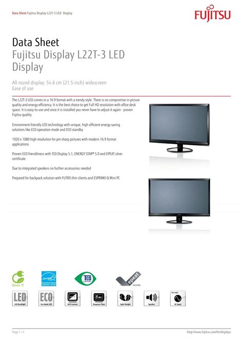 Data Sheet Fujitsu Display L22T-3 LED Display