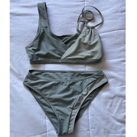 Green Block Bikini Set Size S Depop