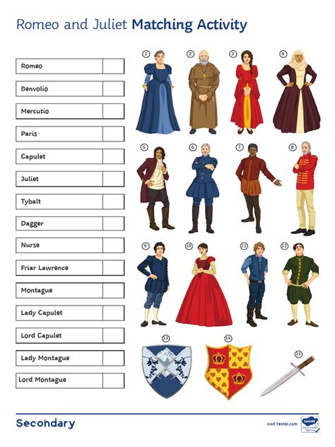 Romeo And Juliet Character Matching Handout