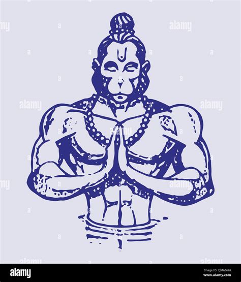 A vector of the praying Hanuman Hindu god with blue against the light ...