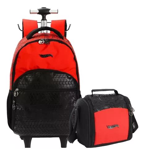 Mochila De Rodinhas E Lancheira Vermelha Escolar Hot Wheels Frete Gr Tis