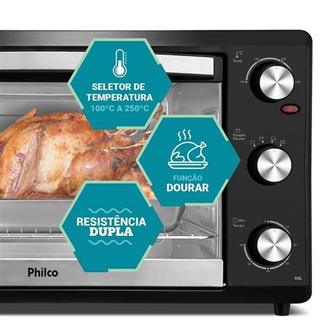 Forno Elétrico Philco Pfe44p - Forno Elétrico Philco 44L Preto Dupla Resistência PFE44P - Loja Oficial ...