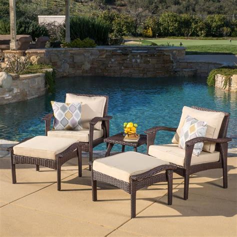 Noble House Honolulu Brown 5 Piece Wicker Outdoor Patio Conversation