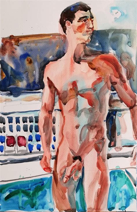 Male Nude By The Pool Watercolour By Jelena Djokic Artfinder