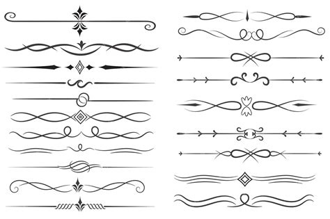 Разделитель страниц и элементы дизайна набор различных простых черных ...