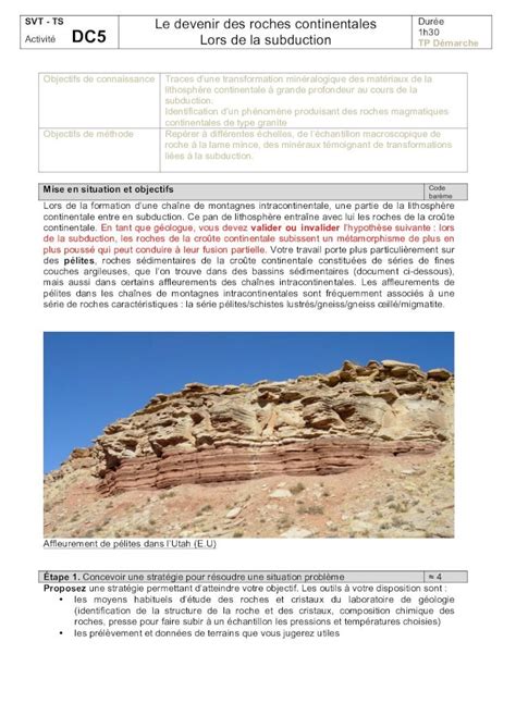 PDF SVT TS Activité DC5 Lors de la subduction SVT TS Activité