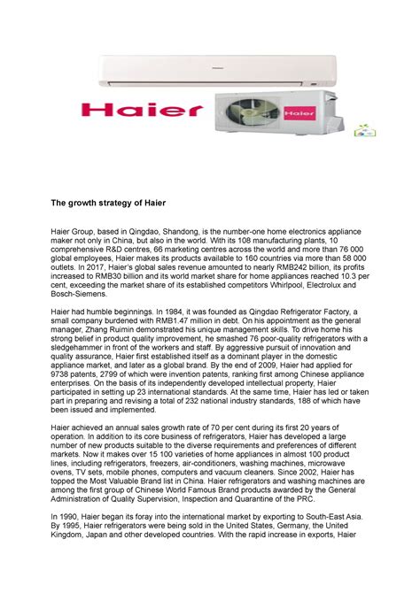 TP3 2021 CASE Study Haier - The growth strategy of Haier Haier Group ...