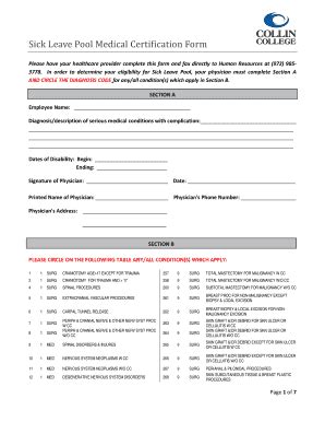 Fillable Online Sick Leave Pool Medical Certification Form Collin