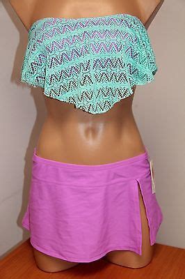 NWT Hula Honey Swimsuit Bikini Skirt 2 Piece Set Sz L MRLLC Crochet