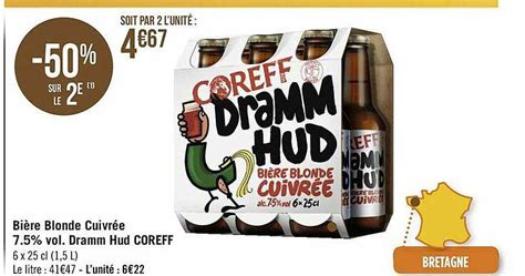 Promo Bière Blonde Cuivrée Vol Dramm Hud Coreff chez Géant iCatalogue fr
