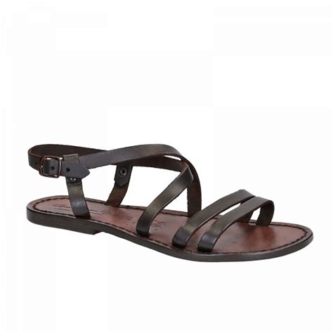 Damen Riemchen Sandalen Aus Dunkelbraunem Leder In Italien Von