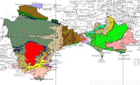solid geology map  region  dorset devon showing location