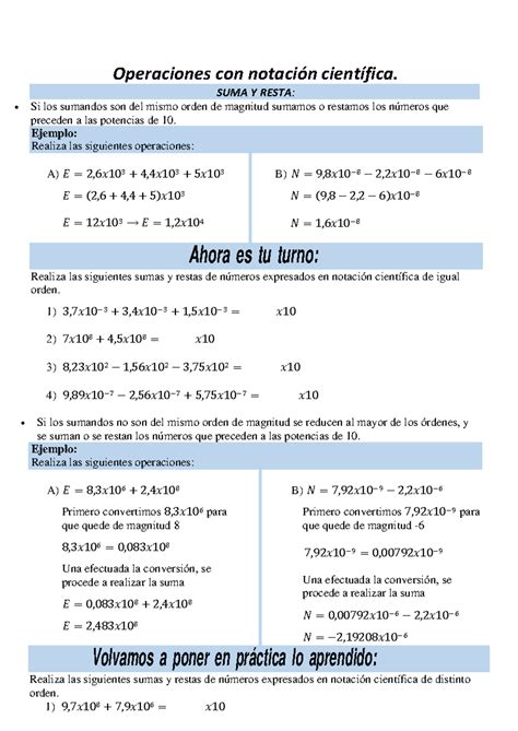 Taller De Operaciones Con Notacion Cientifica Operaciones Con