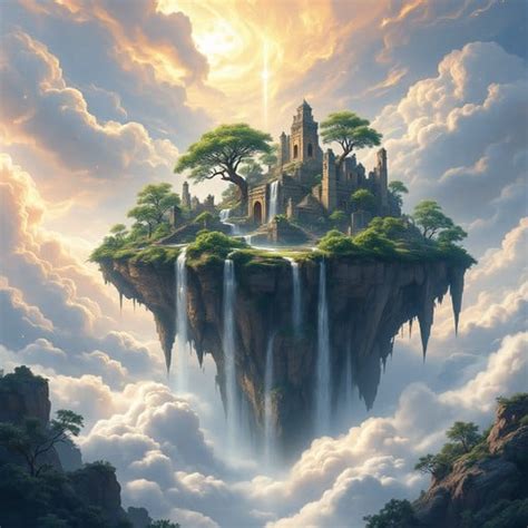 Free Floating Paradise Island Image - Floating, Island, Waterfall ...