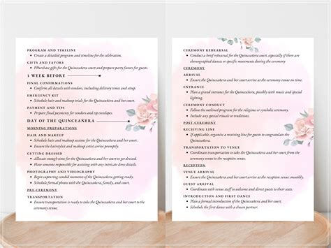 QUINCEANERA CHECKLIST. Printable Quinceañera Timeline. Quinceanera