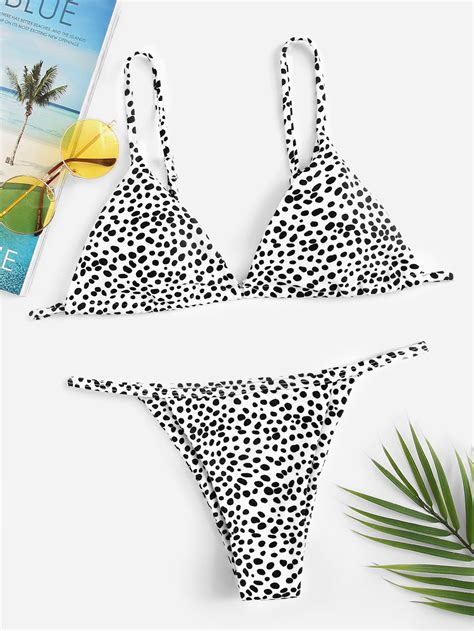 Bikini De Tipo Tri Ngulo Con Tanga Con Patr N De Perro D Lmata Mode De Mujer Shein Espa A
