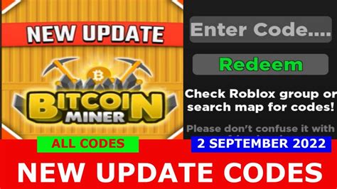 New Update Codes Update All Codes Bitcoin Miner Roblox September