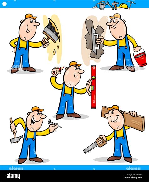 Cartoon Illustration of Funny Manual Workers doing Repairs at Work Characters Set Stock Photo ...