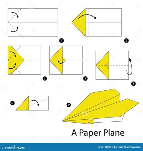 Step By Step Instructions How To Make Origami A Paper Plane. Cartoon ...