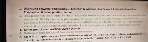 1 Distinguish Between With Examples Reduction And Oxidation Exothermi