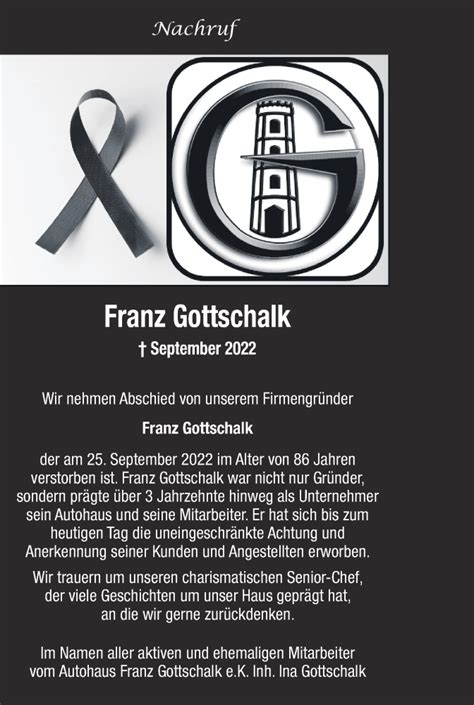 Traueranzeigen von Franz Gottschalk Märkische Onlinezeitung Trauerportal