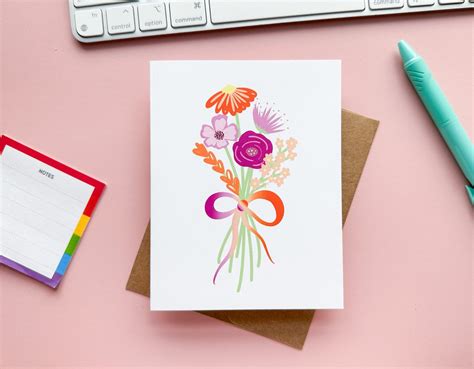 Lesbian Pride Flag Floral Notecard Subtle Lesbian Pride Flag Flowers Greeting Card LGBTQIA