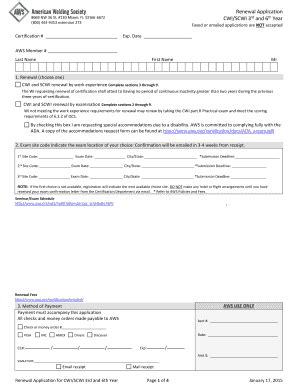 Fillable Online Renewal Application For Cwi Scwi Rd And Th Year Fax