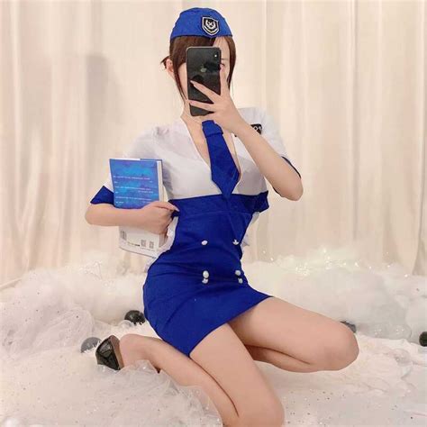 Lingerie Erotic Stewardess Policewoman Uniform Sexy Cosplay Sex Game Nightclub Performance Navy