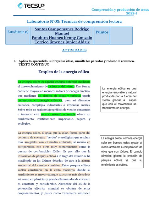 L3 Técnicas DE Comprensión Lectora 2022 Laboratorio N03 Técnicas