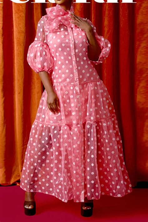 Polka Dot Pussy Bow Cute Tiered Ruffle Midi Dress