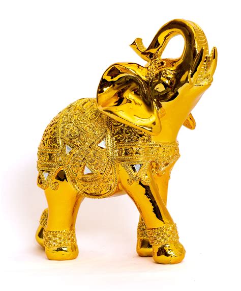 Dalax 10” H Gold Color Elegant Decorative Elephant Statue Trunk Facing Upwards Collectible