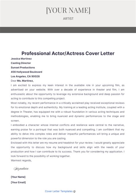 Free Professional Actoractress Cover Letter Template Edit Online And Download