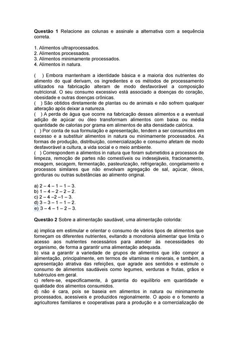 Questão De Relacionar Colunas - Questão De Relacionar Colunas - RETOEDU