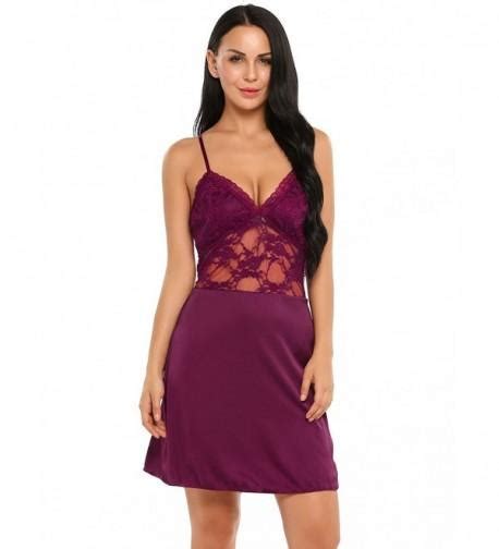 Women S Spaghetti Strap Lace Chemise Nightwear Satin Babydoll Lingerie Dress Wine Red