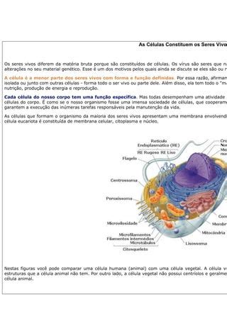 Celulas Sao Seres Vivos - As células constituem os seres vivos | DOCX