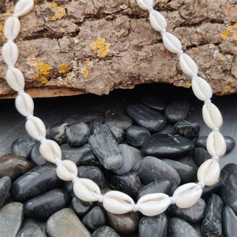 Cowrie Shell Choker Necklace With White Cord Boho Surf Beach Etsy Uk