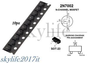 10 pz MOSFET 2N7002 SMD N-channel 60V 115mA 225mW - 10 pezzi Mark 7002 ...