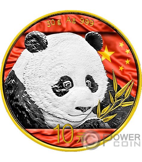 CHINESE FLAG Panda Monnaie Argent 10 Yuan China 2018