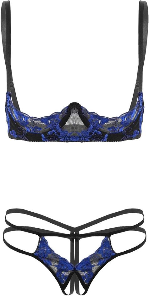 Amazon JanJean Womens Sheer Lace Embroidery Exposed Lingerie Set Shelf Bra With Crotchless