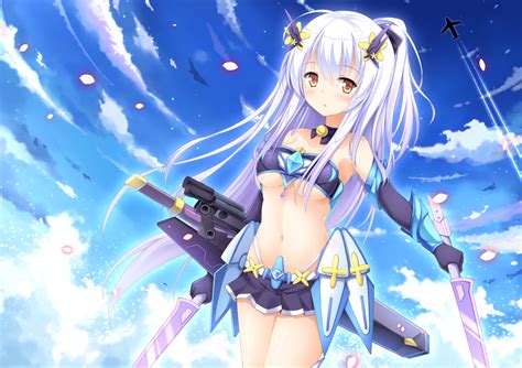 Wallpaper Anime Girls Weapon Long Hair Purple Hair Yellow Eyes