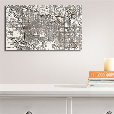 Tucson Az Wooden Street Map Burnt Laser Cut Wall Map