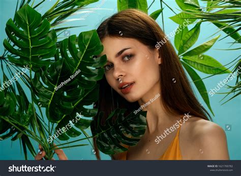 Beautiful Woman Naked Shoulders Green Leaves Stock Photo Shutterstock