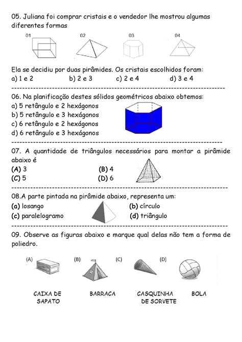 Atividades Sobre Faces Vértices E Arestas 4o Ano Com Gabarito