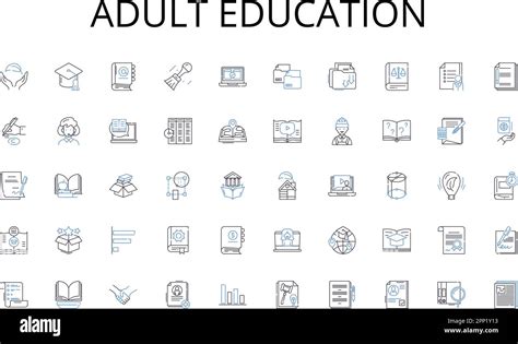 Adult Education Line Icons Collection Neural Nerks Algorithms