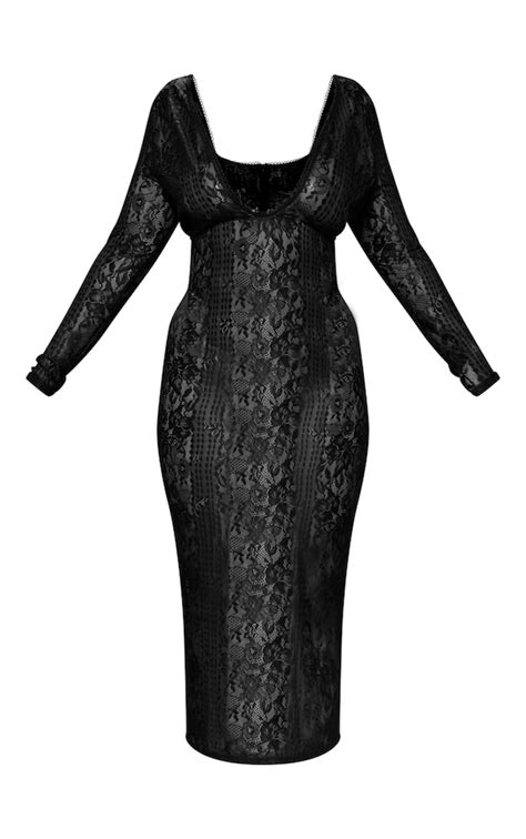 Plus Black Lace Long Sleeve Maxi Dress Plus Size Prettylittlething