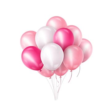 Pink And White Colors With Realistic Flying Helium Balloons Air